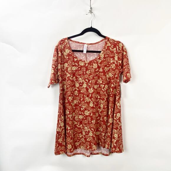 2/$30 Lularoe XS NWT Womens Red Floral Flower Print Oversized Tee T-Shirt Top - Picture 1 of 10